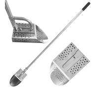 Veesper Heavy Duty Stainless Steel Sand Scoop for Metal Detecting, Detachable Long Handle Beach Sand Sifter with Shaped Holes for Treasure Hunting