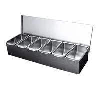 Veesper Pizza Storage Container, 18 x 4 x6 6 Compartment Pizza Topping Station, Container Stainless Steel Condiment Tray Containers with Lids Detachable Condiment Organizer for Home Restaurant