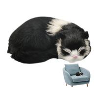 Veesper Realistic Cat Cute Sleeping Cat Plush Simulated Artificial Faux Fur Cat Doll Decorative Detailed Fake Cat Photography Prop Realistic Cat Plush Realistic Cat Toy, Black + White