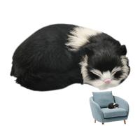 Veesper Realistic Cat Stuffed Animal, Cute Sleeping Realistic Cat Plush Simulated Artificial Faux Fur Cat Doll Decorative Detailed Fake Cat Photography Prop, Black + White