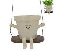 Veesper Swinging Plant Pot, Hanging Planter 4 Inch Swing Hanging Plant Holder Plant Swing Pot Smile Face Cute Plant Pots with Rope Indoor Plants Succulent Pots Sitting Sway Pots