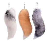 Veesper Therian Tail Decorations, 3 Pcs 15.8 Inch Long Therian Fox Tail with Clasp, Halloween Soft Fluffy Fox Tail Keychain, Hanging Fox Tails for Women Adult Handbag Backpack