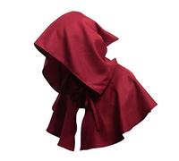 Veesper Unisex Vintage Cowl Halloween Costume Supplies Halloween Cosplay Hooded Cape Accessory Medieval Retro Cowl for Party 1pc Wine Red.
