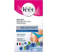 Veet® Bikini and Underarm Wax Strips with Vitamin E and Almond Oil for sensitive skin 16 strips, 4 wipes