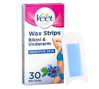 Veet Bikini & Underarm Cold Wax Strips, 30 Count, Brazilian Hair Removal, Sensitive Skin, Smooth Finish, Ideal Eyebrow Shaping, Ge