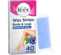 Veet Body And Legs Cold Wax Strips For Sensitive Skin, With Almond Oil And Vitamin E, Pack Of 40 Wax Strips (20 Double Sided Strips)