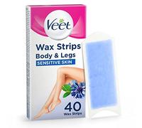 Veet Body And Legs Cold Wax Strips For Sensitive Skin, With Almond Oil And Vitamin E, Pack Of 40 Wax Strips (20 Double Sided Strips)