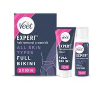 Veet Expert Bikini Kit, 50ml Hair Removal Cream, 50ml Multi Benefit Foam, All Skin Types, For Full Pubic Area, Effective From 2 Mins, Works on Tougher Hair, 48 Hour Hydration