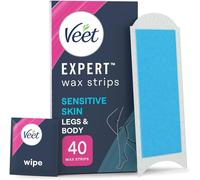 Veet Expert Cold Wax Strips 40 Count + Finish Wipes Hair Removal Kit for Legs Se