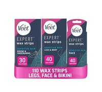 Veet Expert Cold Wax Strips Bundle, One of Each, Hair Removal, Legs & Face & Bikini and Underarms, Sensitive Skin, with Almond Oil