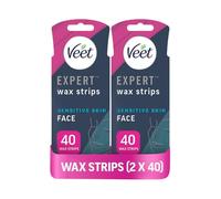 Veet Expert Cold Wax Strips, Hair Removal, Face, Sensitive Skin, 40 Strips each, 4 Finish Wipes, with Almond Oil, Pack of 2