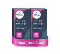 2xVeet Expert Cold Wax Strips Legs and Body - 40 Wax Strips and 4 Finish Wipes for Sensitive Skin