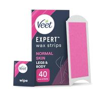 Veet Cold Wax Strips Normal Skin, 40 Count With 4 Finish Wipes, Leg Hair Removal, Shea Butter, Smooth Long-Lasting Results, Ideal Men, Easy Waxing Solution