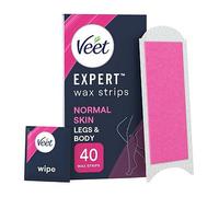 Veet Cold Wax Strips Normal Skin, 40 Count With 4 Finish Wipes, Leg Hair Removal, Shea Butter, Smooth Long-Lasting Results, Ideal Men, Easy Waxing Solution