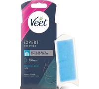 Veet Expert Waxing Strips for Sensitive Skin - 20 Cold Wax Strips & 4 Finish Wipes for Eyebrow, Facial Hair Removal - Hydrating, Exfoliating, Ideal for Face