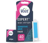 VEET EXPERT FACIAL WAX STRIPS FOR WOMEN, 40 COUNT + 4 FINISH WIPES, SENSITIVE SK