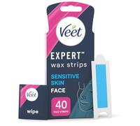 Veet Expert Facial Wax Strips For Women, 40 Count + 4 Finish Wipes, Sensitive Skin Remover With Almond Oil, Dermatologically Tested, Effective Face Solution