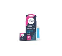 Veet Expert Waxing Strips for Sensitive Skin - 20 Cold Wax Strips & 4 Finish Wipes for Eyebrow, Facial Hair Removal - Hydrating, Exfoliating, Ideal f
