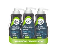 Veet Men Hair Removal Cream, 400ml each (Pack of 3), Chest & Body, Sensitive Skin, 1 Spatula, No Risk of Cuts, 24 Hour Hydration, 7 Days of Smoothness, Dermatologically Tested (Packaging may vary)