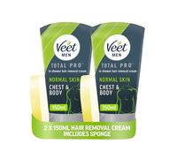 Veet Men In-Shower Hair Removal Cream, Chest & Body, Normal Skin, 300ml Pack (2x150ml) - Softer Regrowth, Dermatologically Tested, Convenient Alternative to Electric Shaver