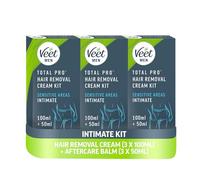 Veet Men Intimate Hair Removal Kit, with Aftercare Balm, Sensitive, 100 ml + 50 ml (Pack of 3), 1 Spatula, No Risk of Cuts, 7 Days of Smoothness, Dermatologically Tested (Packaging may vary)