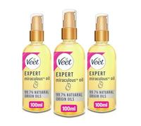 Veet Miraculous Oil, Pre & Post Hair Removal, All Skin Types & Body Areas Omega 3, Vitamins, Argan Oil, Shea Butter & Almond Oil, Dermaplaning, Shaving, Waxing & Moisturising Pack of 3
