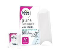 Veet Pure Cold Wax Strips for Bikini & Underarm, Sensitive Skin, 30 Count + 3 Wipes, Root Hair Removal, 28 Days Smoothness, Hypoallergenic Formula, Packaging Varies
