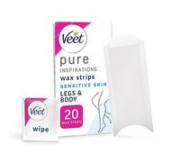 Veet Pure Cold Wax Strips For Legs & Body, Sensitive Skin, 20 Count + 2 Finish Wipes, Hypoallergenic Hair Removal, 28 Days Smoothness, Removes From Root (Packaging Varies)