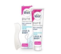 Veet Pure Sensitive Hair Removal Cream 200 ml - Leg Depilatory for Smooth, Exfoliated, and Hydrated Results with Shea Butter
