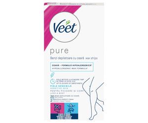 Veet Pure Wax Strips for Legs & Body - Sensitive Skin (20 pcs)