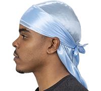 Veeta Superior Silk Durag - Smooth Silk Durag for Men & Women, Long Double Wide Straps, Outside Seam Triple Stitch Du Rag, Blue Frost, One Size