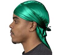 Veeta Superior Silk Durag - Smooth Silk Durag for Men & Women, Long Double Wide Straps, Outside Seam Triple Stitch Du Rag, Money Green, One Size