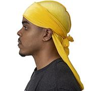 Veeta Superior Velvet Durag - Soft Velvet Durags for Men & Women, Long Double Wide Straps, Silky Durag Liner, Triple Stitched, Yellow, One Size