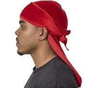 Veeta Superior Velvet Durag - Soft Velvet Durags for Men & Women, Long Double Wide Straps, Silky Durag Liner, Triple Stitched, Fire Red, One Size