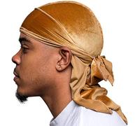 Veeta Superior Velvet Durag - Soft Velvet Durags for Men & Women, Long Double Wide Straps, Silky Durag Liner, Triple Stitched, Gold, One Size