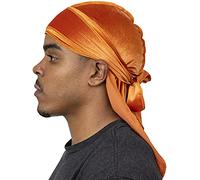 Veeta Superior Velvet Durag - Soft Velvet Durags for Men & Women, Long Double Wide Straps, Silky Durag Liner, Triple Stitched, Orange Crush, One Size