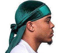 Veeta Superior Velvet Durag - Soft Velvet Durags for Men & Women, Long Double Wide Straps, Silky Durag Liner, Triple Stitched, Green, One size
