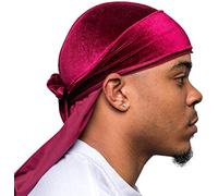 Veeta Superior Velvet Durag - Soft Velvet Durags for Men & Women, Long Double Wide Straps, Silky Durag Liner, Triple Stitched, Burgundy, One Size
