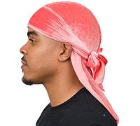 Veeta Superior Velvet Durag - Soft Velvet Durags, Long Double Wide Straps, Silky Liner, Triple Stitched, Coral, One Size Fits All