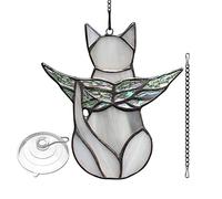 Veeteah Cat Memorial, Pet Memorial Gifts Ornament, Stained Glass Angel Wings Cat Decorations for Cat Lovers, 2D Pet Memorial Gifts