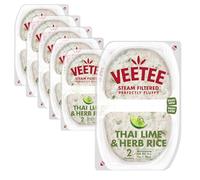 Veetee Thai Lime & Herb Steamed Jasmine Rice Microwave Pots, 125g (Pack of 6) | Fluffy & Ready in 60 Seconds | Sticky, Fragrant & Zesty | 2 Trays for Portion Control | Healthy Quick Meal Cupboard Food
