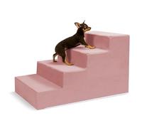 VEEVAO Pet Stairs for Small Dogs & Cats - 3/4/5 Steps, Non-Slip Extra Wide Design, Gentle Angle for Joint Protection, High Density Foam, Washable Cover, Fits Beds & Couches, 4 Steps-Warm Pink