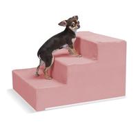 VEEVAO Pet Stairs for Small Dogs & Cats - 3/4/5 Steps, Non-Slip Extra Wide Design, Gentle Angle for Joint Protection, High Density Foam, Washable Cover, Fits Beds & Couches, 3 Steps-Warm Pink
