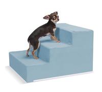 VEEVAO Pet Stairs for Small Dogs & Cats - 3/4/5 Steps, Non-Slip Extra Wide Design, Gentle Angle for Joint Protection, High Density Foam, Washable Cover, Fits Beds & Couches, 3 Steps-Blue Bird