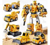 VEEVIFUN Construction Toys for 5 Year Old Boy Gifts, Car Toys Set Includes Trucks & Digger Toys, 5 in 1 Magnetic Transformable Robot Boys Toys Age 3-6, Birthday Gifts for 3 4 5 6 7 Year Old
