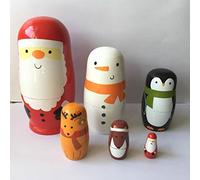 Veewon Christmas Nesting Dolls Handmade Wooden Cute Matryoshka Russian Doll Santa Claus Snowman 6" - 6pcs