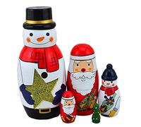 Veewon Nesting Dolls Handmade Wooden Cute Matryoshka Russian Doll Snowman 6" - 5pcs