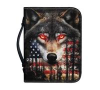 Vefabuboy American Flag with Cool Wolf Bible Covers for Women Men with Pen Slots PU Leather Carrying Book Case Church Bag Bible Protective with Handle Journaling Storage Organizer