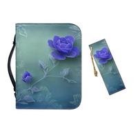 Vefabuboy Leather Bible Cover for Girls BibleTabs Bible Niv Bible Case,Vintage Blue Flower Bible Study Supplies,Bible Bag with Leather Bookmark (set of 1),2XL
