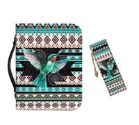 Vefabuboy Leather Bible Cover Large Bible Case for Women Bible Bags with Bookmark Set Bible Organizer,Aztec Boho Bird,2XL